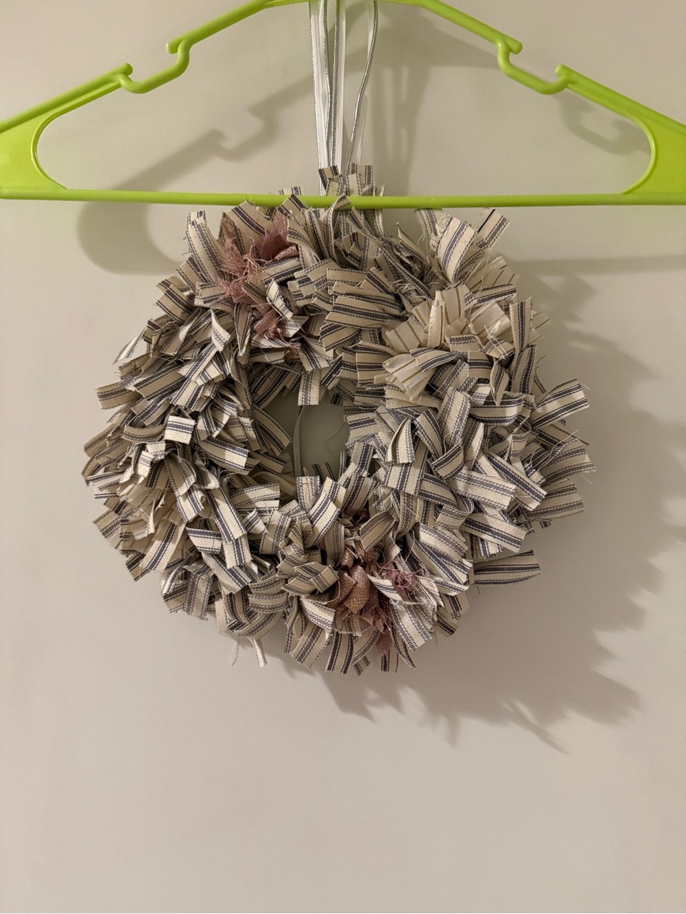 Neutral Striped Fabric Holiday Wreath in Cream & Navy